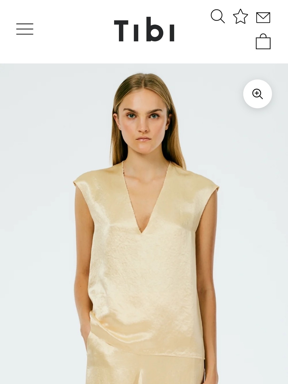 Tibi Suin Satin Yellow V-Neck Cap Sleeve Top